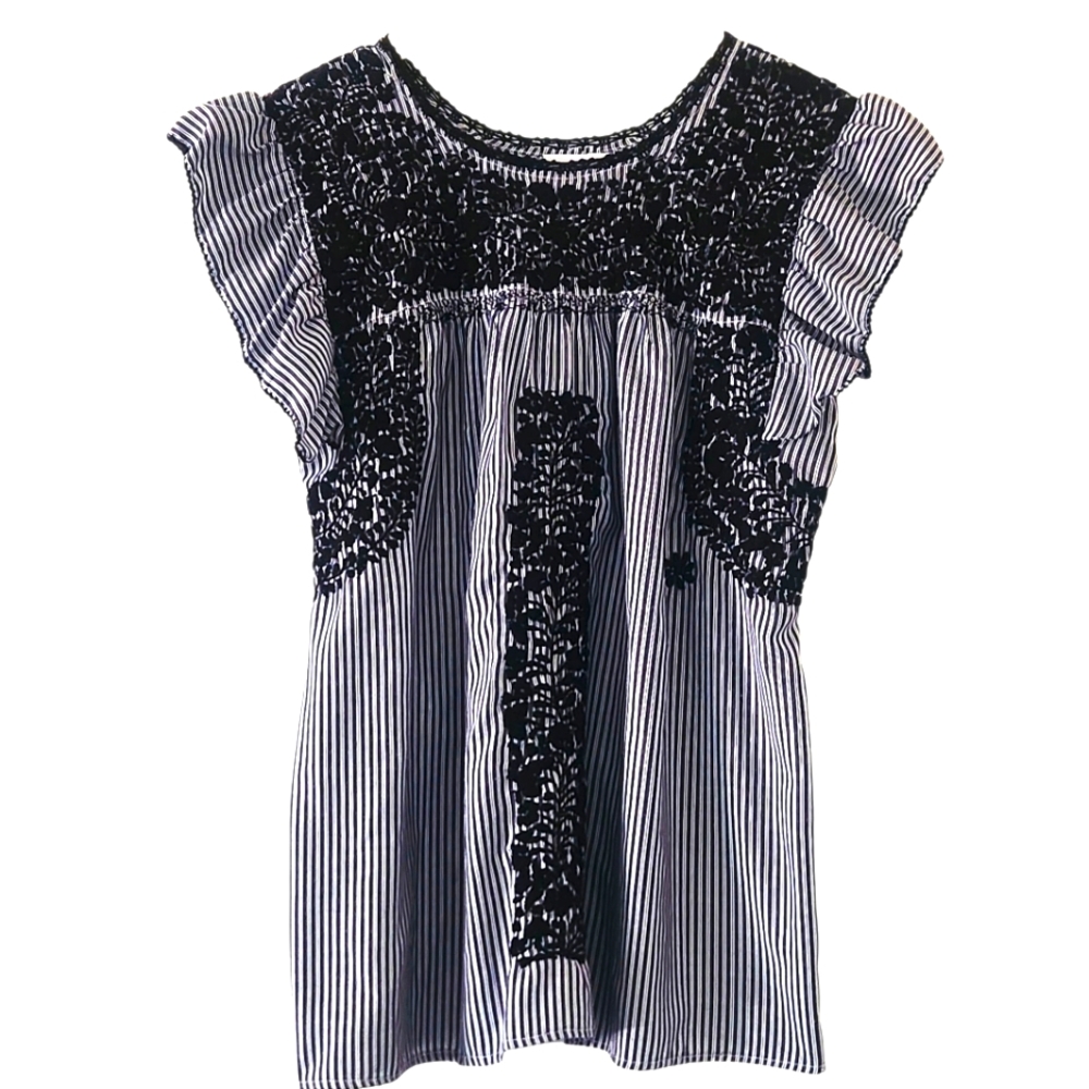Margarita Mercantile Sara Top Midnight Blue Embroidery Small - Picture 1 of 14